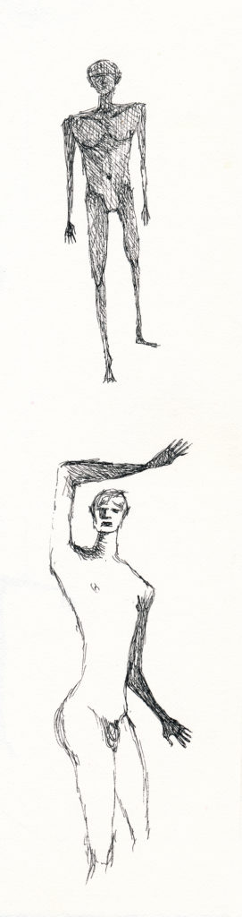 Drawing, Symbolic, Surreal, Melancholy, Weird. Sketch of "Two Men on a Page" by Monica Morabito